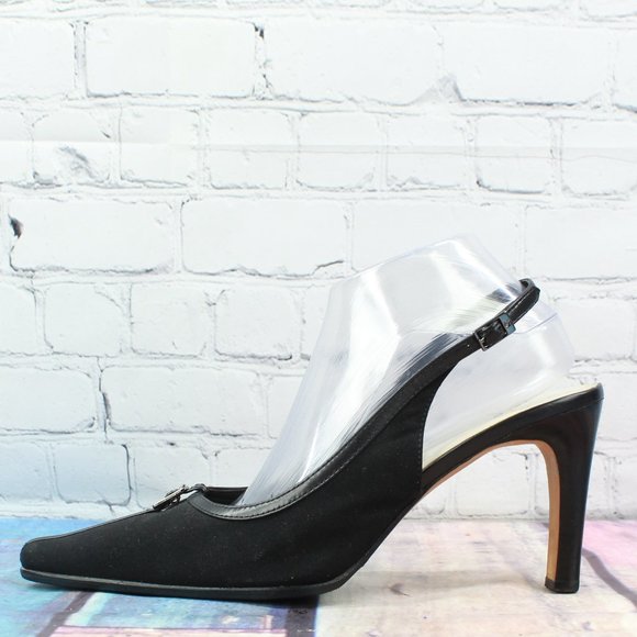 Joan & David Shoes - Joan & David Circa Black Leather Heeled Slingback Heels Size 10 M